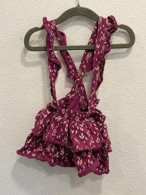 Girls Ruffled Suspender Skirt - Berry Leaf Print